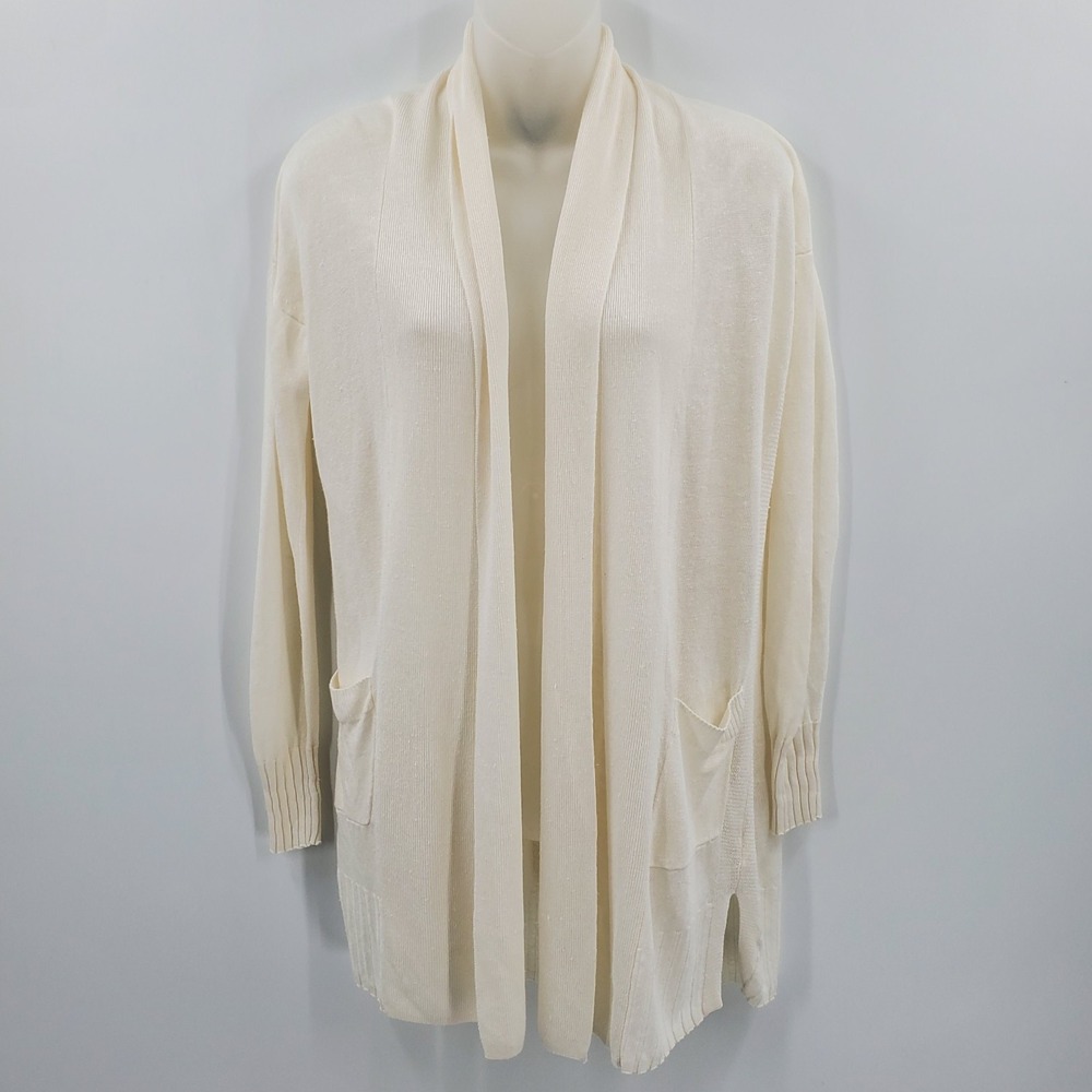 J. Crew Open Cardigan Sweater Ivory Linen Blend Size XXS